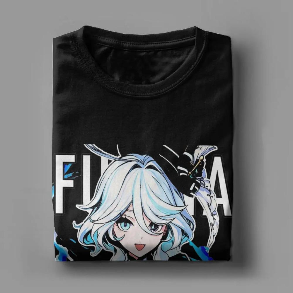 Мужские футболки Furina Genshin Impact 100% хлопок одежда Потрясающая футболка с коротким рукавом и круглым вырезом Идея для подарка Футболки