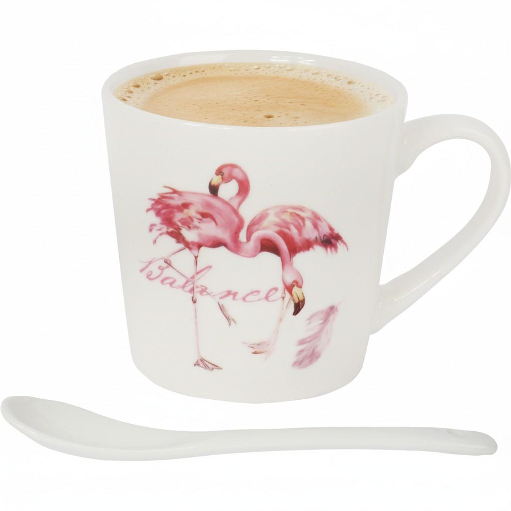 "Balance" flamingo mug and ceramic spoon gift set