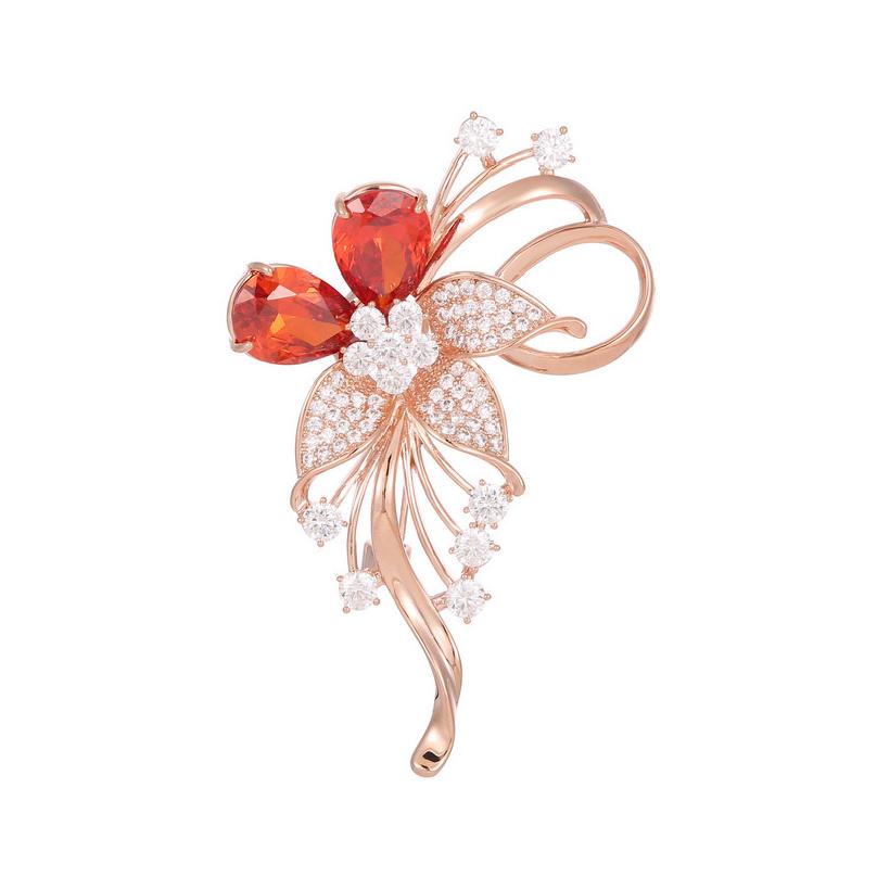 Rose gold zircon-set floral brooch with elegant and luxurious design, perfect accessory for clothes, featuring a pin
