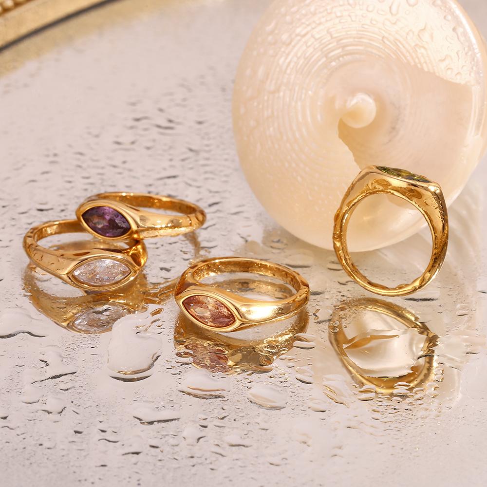 Кольцо-печатка EBbelle Horse Eye Zircon, цветное, гипоаллергенное, из нержавеющей стали 316L, ювелирное изделие с позолотой 18 карат