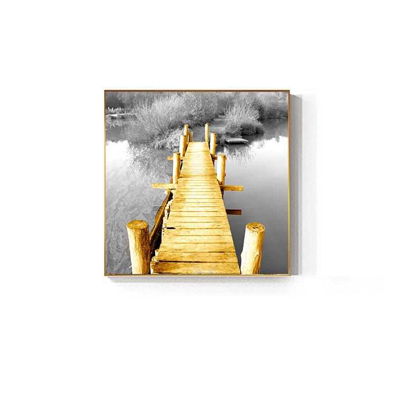 Абстрактная золотисто-желтая картина на холсте с мостом, промышленные постеры для декора гостиной, серая настенная живопись, украшение, фреска