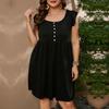 Summer Casual Short Sleeve Dresses for Female Solid Color Buttons Dress Women's Square Neck Dress Loose High Waist Dress Commuter Fashion Dresses