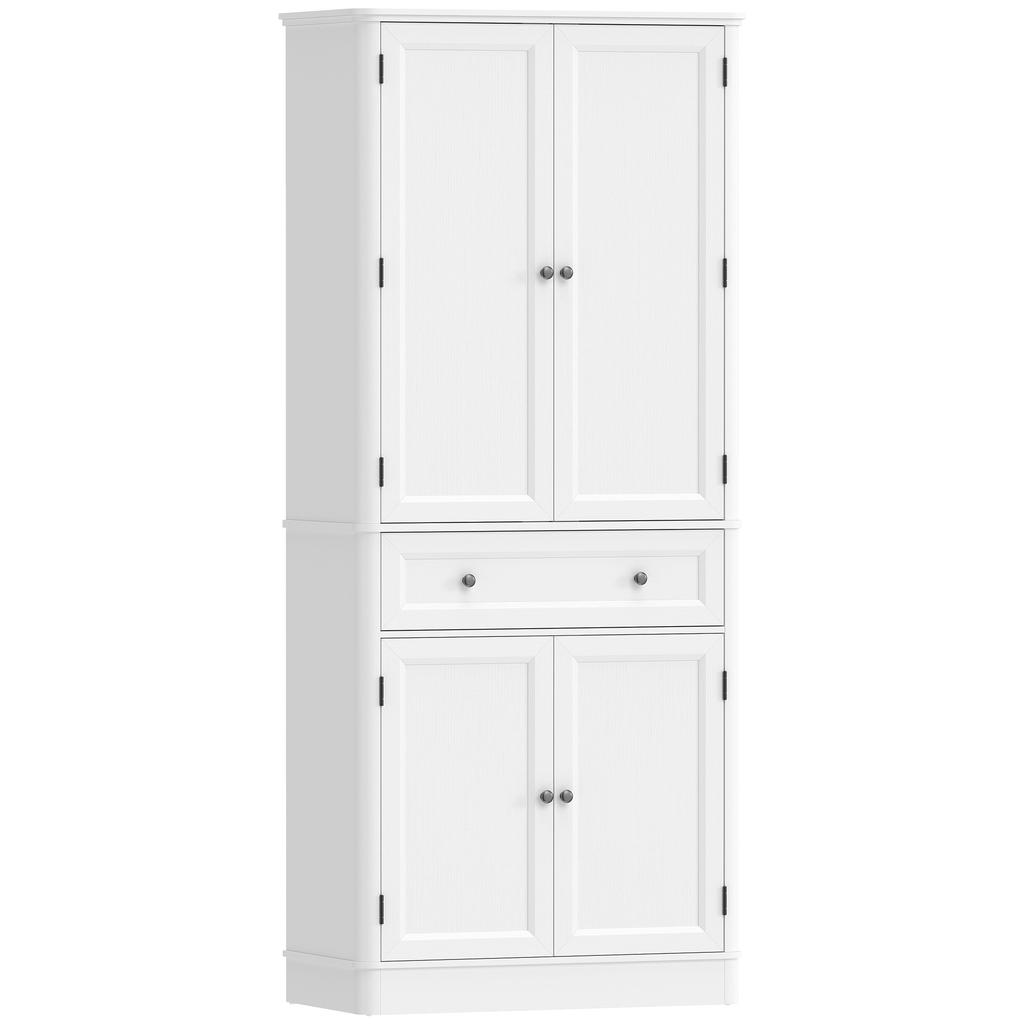 Kitchen Cabinet with 4 Doors, Drawer, and Adjustable Shelves for Kitchen, 80 x 39.5 x 186.4 cm White