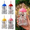 Yousheng Bear Sippy Cup with Lid And Straw Cute Bear Design Glass Tumbler for Juice Milk Tea Smoothies Microwave Safe Beverage Cup for Kids And Adults