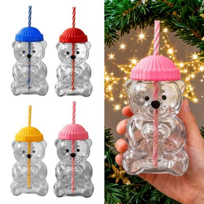 Yousheng Bear Поильник с крышкой и соломинкой Милый дизайн медвежонка Стеклянный стакан для сока, молока, чая, смузи Можно использовать в микроволновой печи Чашка для напитков для детей и взрослых