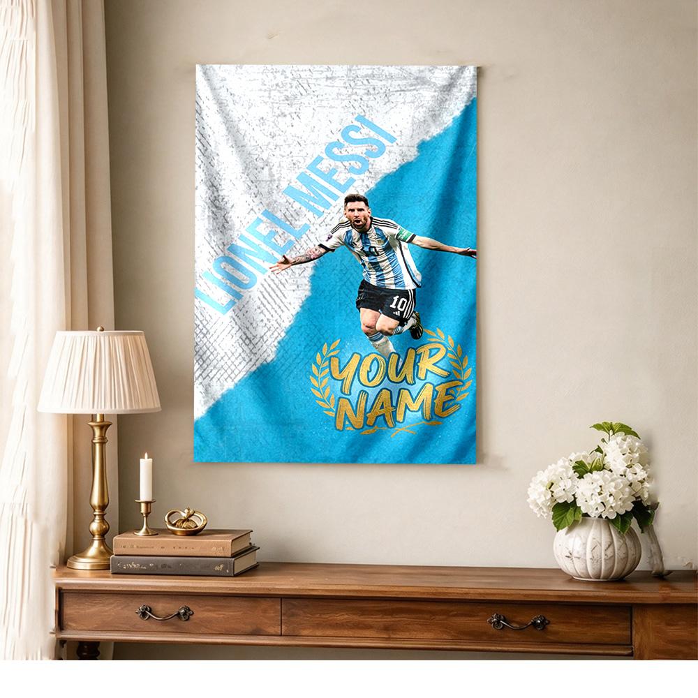 Football Messi Personalized Text Tapestry Decorative Wall Tapestry Vibrant Fade-Resistant Print Suitable for Home Decor Four Seasons Decor