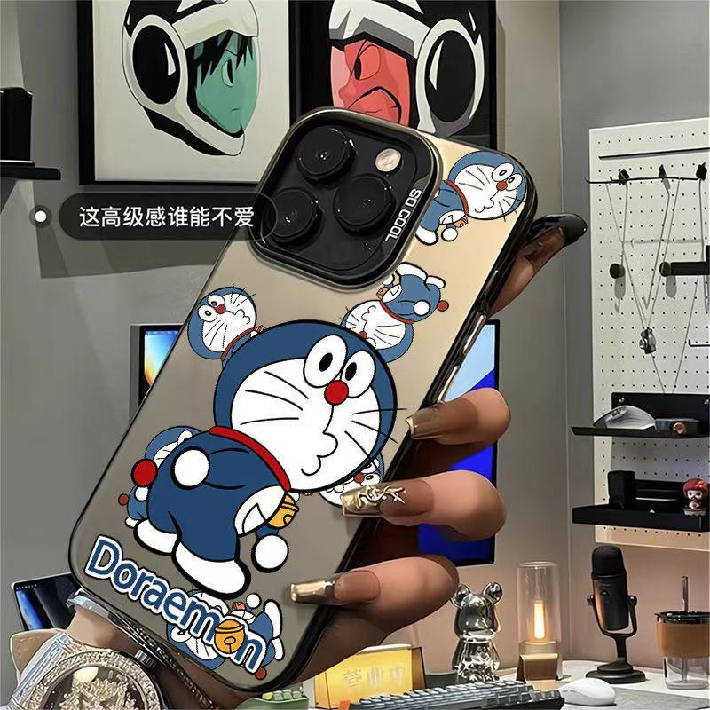 Doraemon silver case for iPhone 17/16/15 Pro, 14 Pro Max, 13/12/11 (trendy)