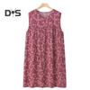Women's Loose Tank Nightgown Casual Chemise Pleated Sleeveless Sleep Dress Summer Crewneck Printed Homewear