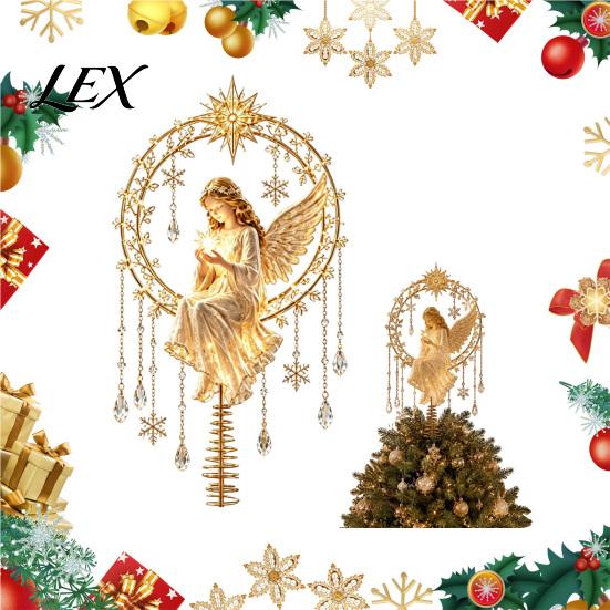 Elegant Tree Top Decor Christmas Angel Topper, Acrylic Winged Treetop Ornament with Gift for Home Spring Base Xmas Tree, Holiday Party Golden