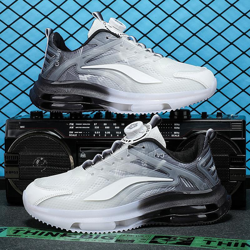 Large size men's shoes summer breathable mesh casual sports shoes heightened rotating button air cushion soft sole dad