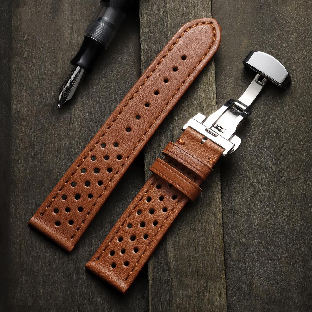 18mm 20mm 22mm Strap Breathable Cowhide Watch Strap Matte&Oil Wax Band Butterfly Buckle Men Women Universal Bracelet Accessories