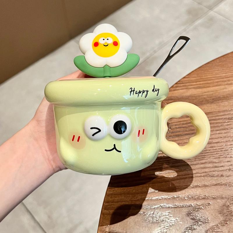 Милая керамическая кружка с цветами, высокая ценность, офисная кофейная кружка, чашка для питья для пары с крышкой, для подарка на день рождения девушки