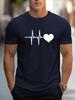 Unisex O Neck Tee Heartbeat Love Heart Pattern Print Cotton Short Sleeve Loose Summer Street Breathable Daily Casual Basic Wear Top