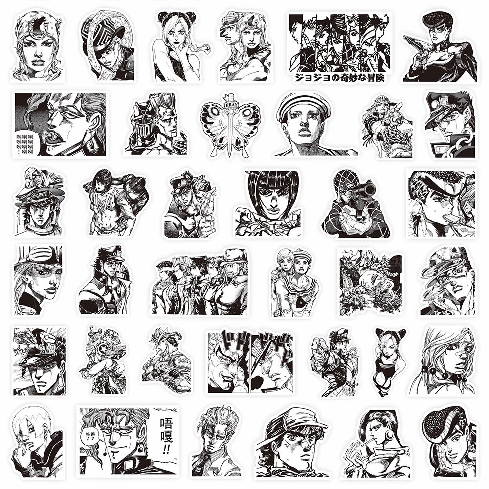 10/30/77 шт. Черно-белые Аниме Стикеры JoJo's Bizarre Adventure Граффити Блокнот Телефон Велосипед Крутые Мультяшные Наклейки Игрушки Подарки