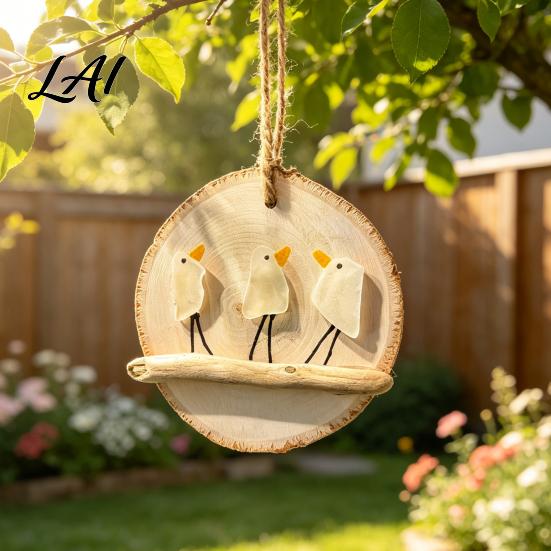 Stained Glass Bird Decor Handmade Sea Wooden Hanging Ornament Coastal Seagull for Decorative Window Sun Catcher Christmas Tree Beach Style Wall Art
