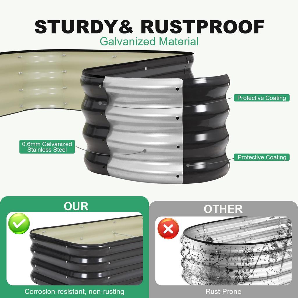 Galvanized Steel Modular Planter Box for Outdoor Vegetables & Flowers - Ideal for Patio, Backyard, or Balcony.