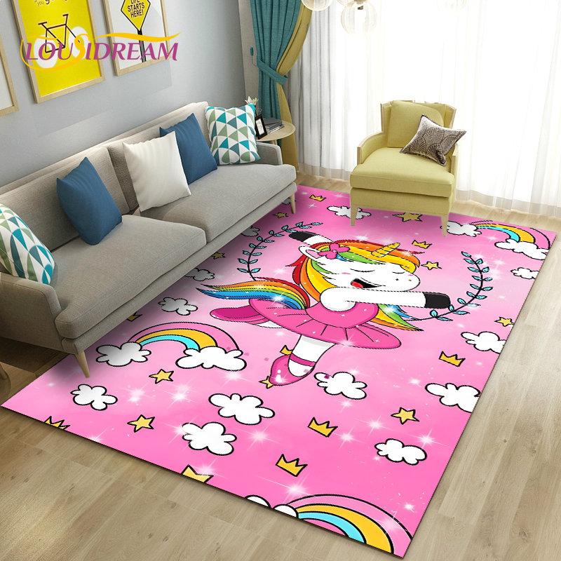 3D Cartoon Cute Unicorn Area Rug,Carpet Rug for Living Room Bedroom Sofa Doormat Kitchen Decoration,Kid Play Non-slip Floor Mat