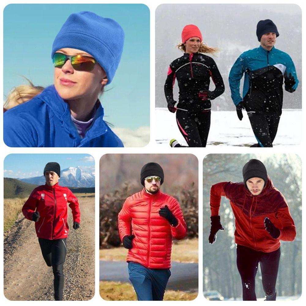 Winter Polar Fleece Beanie Hat Warm Slouchy Running Cycling Cap Soft Windproof Fleece Sports Hat for Men Women