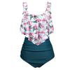 Женский сексуальный купальник-бикини с высокой талией, принтом в виде оборки, поясом для живота и подушечками для груди, утягивающий раздельный купальник