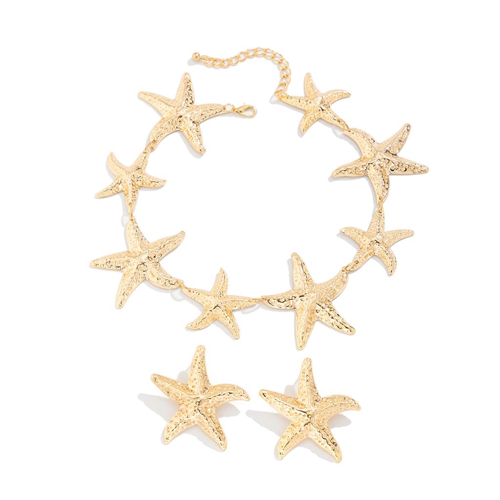 Salircon 2026 Exquisite Boho Vintage Large Metal Starfish Choker Necklace Drop Earring Women Trendy Charm Party Banquet Jewelry