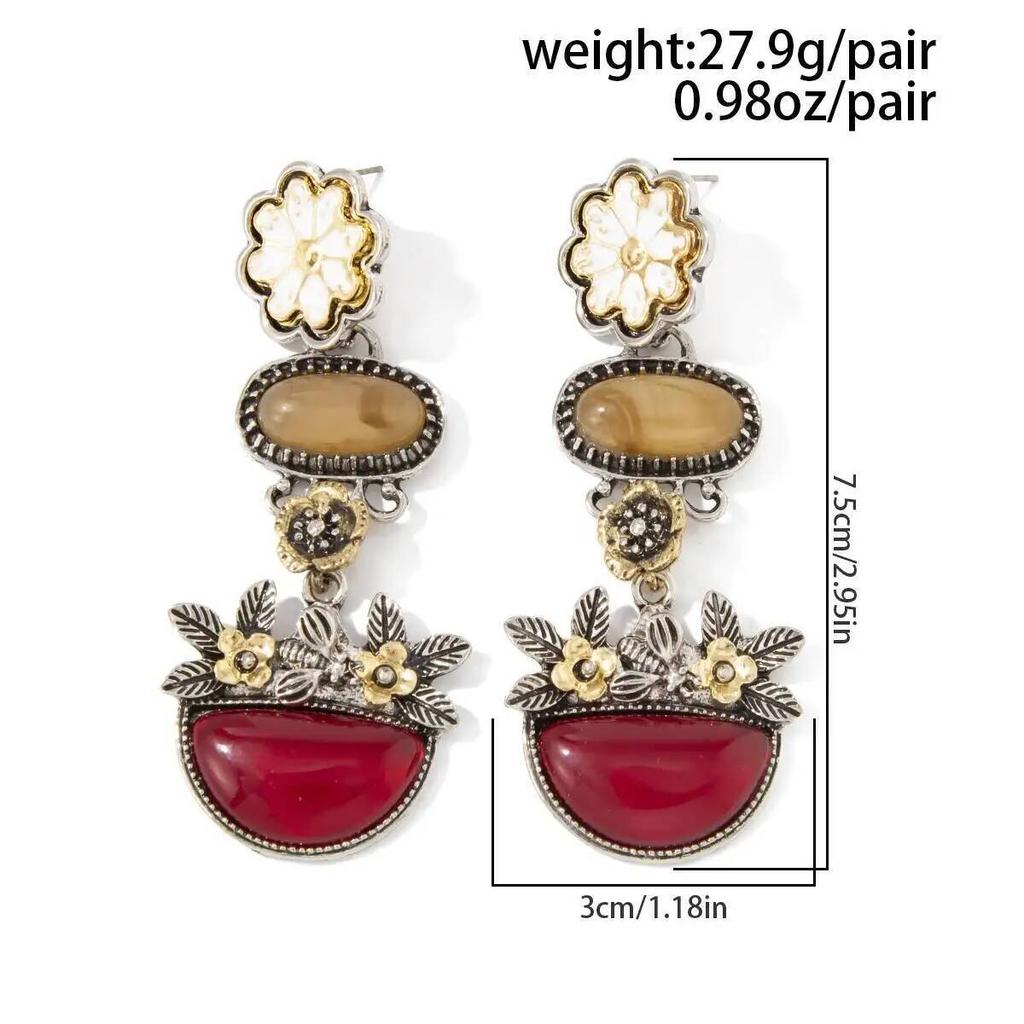 SHIXIN Vintage Resin Acrylic Flower Drop Earrings for Women Creative Red Flower Pot Pendant Earrings Party Jewelry Accessories