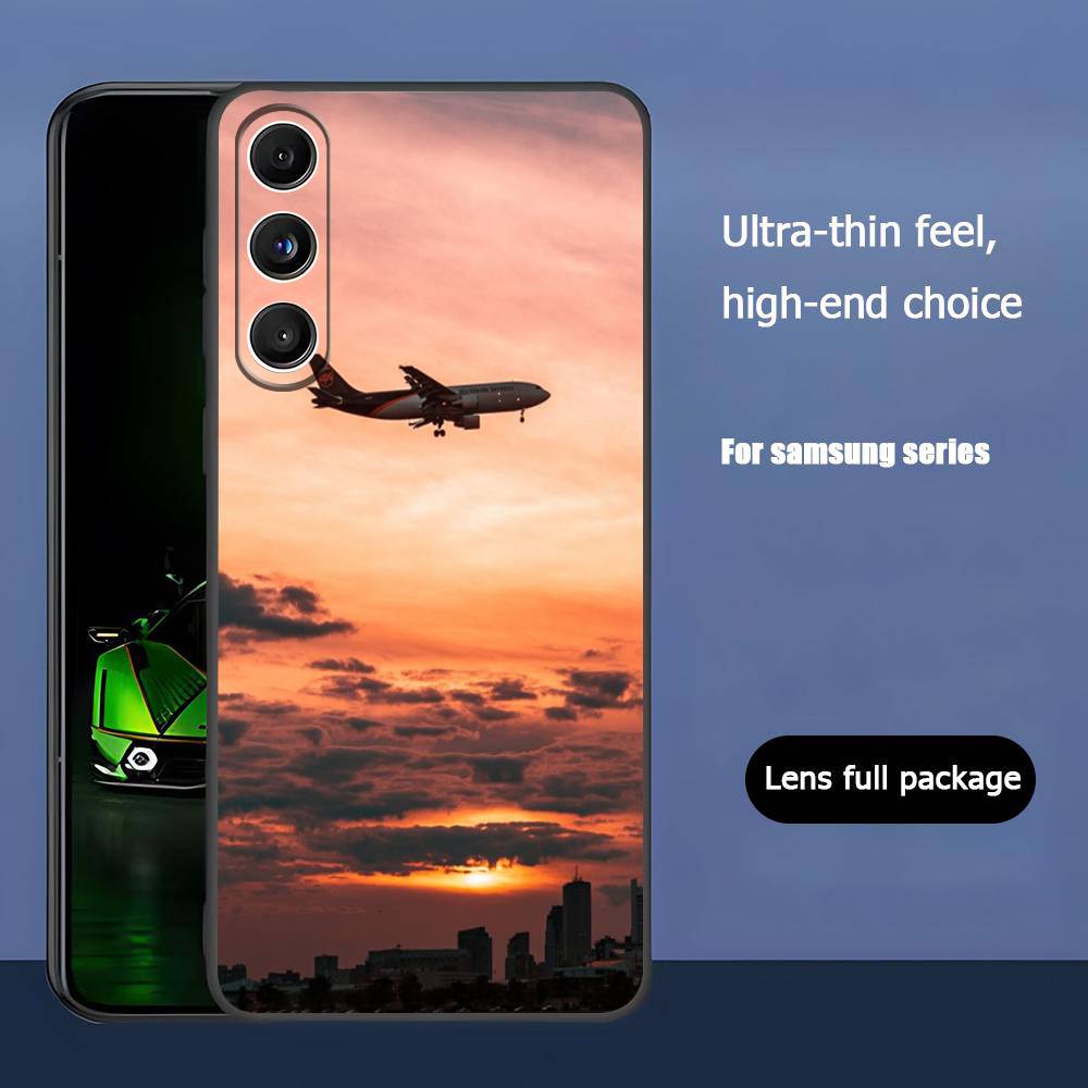 Чехол для телефона Samsung Galaxy S23 S24 S25 Ultra S22 Plus S21, черный, с дизайном «Небо и самолет», премиум-класс