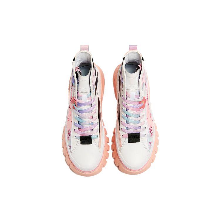 Li Ning We Wo Sakura Limited Ткань Синтетическая кожа Амортизирующие Нескользящие Износостойкие Высокие Спортивные Повседневные Туфли Женские Кроссовки AGCR276-1