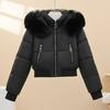 Big fur collar hooded high waist short cotton clothes women's loose bread cotton clothes simple commuter women's clothing can be mixed