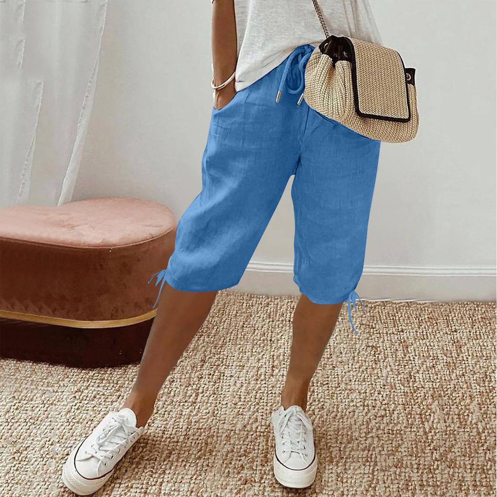 Женские повседневные брюки с эластичным шнурком и карманами, повседневные брюки с пятью брюками на шнуровке