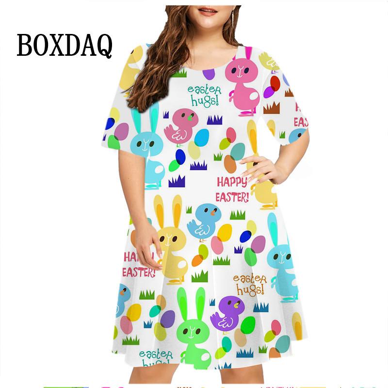 3D Cartoon Rabbit Print Dress Easter Egg Dress Women Short Sleeve Fashion Kawaii Casual Dresses Party Oversized Women Clothing