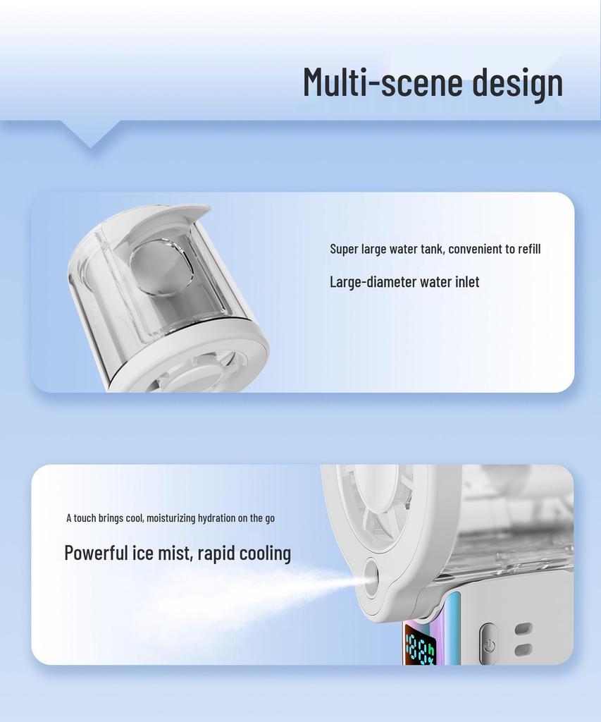 Neck-Hanging Handheld Spray Fan with 3000mAh Battery and Adjustable Speeds