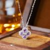 Серебряная подвеска-клевер со знаком зодиака и драгоценными камнями S925 для женщин - Цепочка на ключицу с перидотом и гранатом