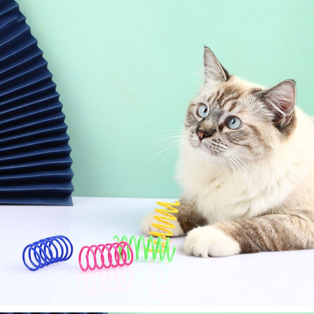 12pcs/set Colorful Cat Spring Toy Bite Resistant Plastic Coil Spring Toy Scratch Resistant Interactive Cat Toy Pet Entertainment