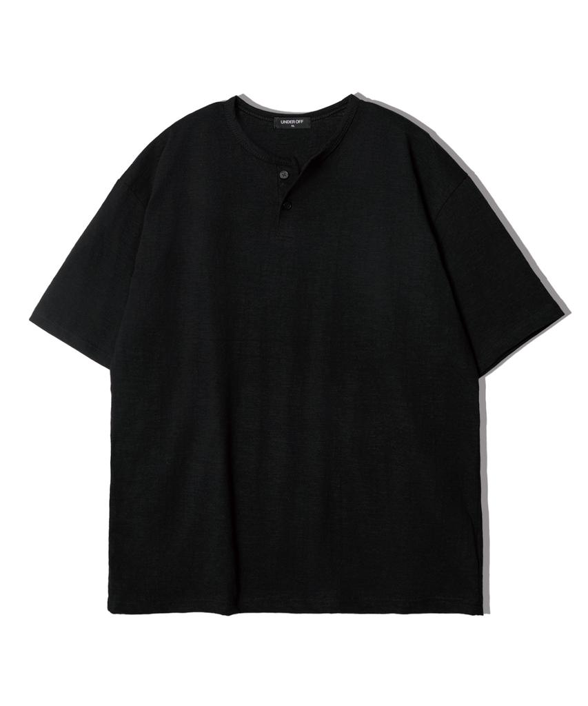 UNDEROFF Oversized Slub Henley Neck Short Sleeve T-Shirt Gray