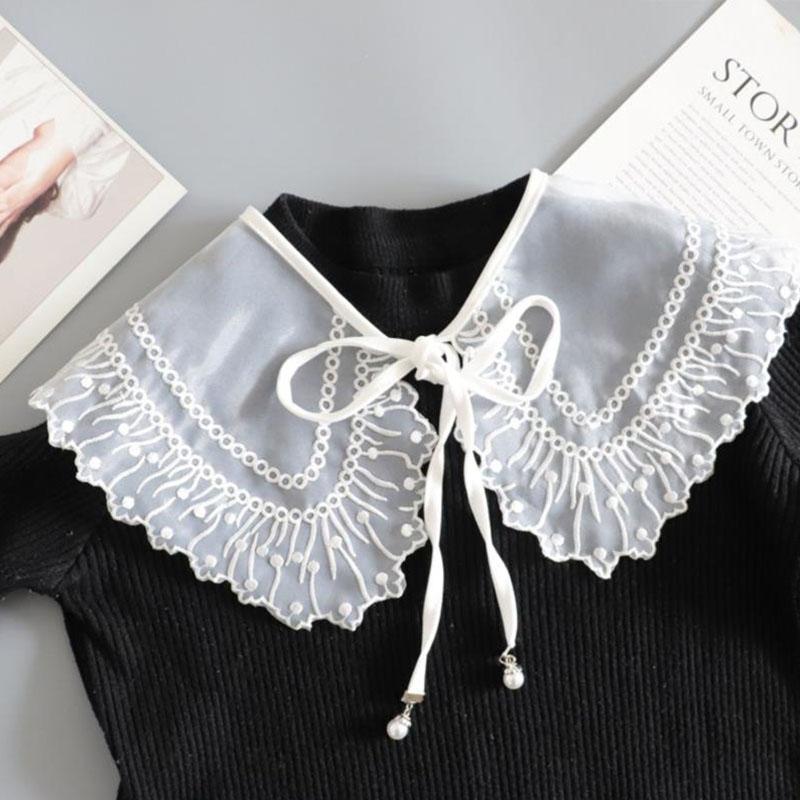 Embroidery Fake Collar Women Detachable Collars Big Lapel White False Collar Shirt Shawl Kragen Sahte Yaka Kraagje Nep Dames