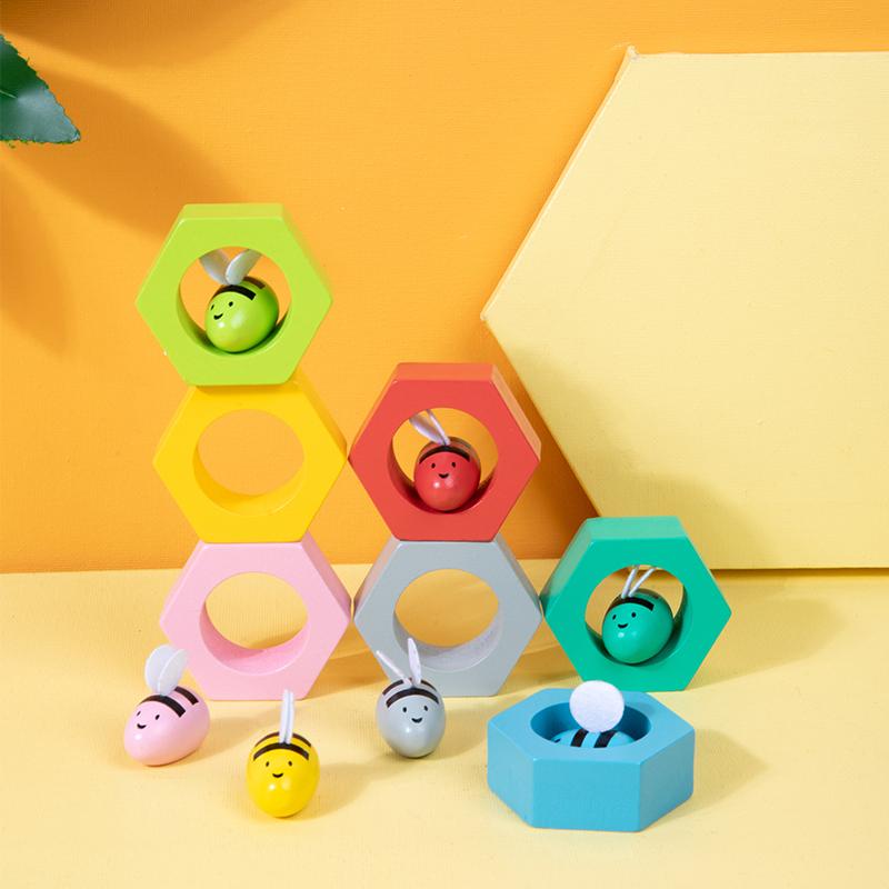 Clip Beads Color Cognition Bee Trap Game Montessori Wooden Toys for Early Education Bee House Fine Motor Training Teaching Aids