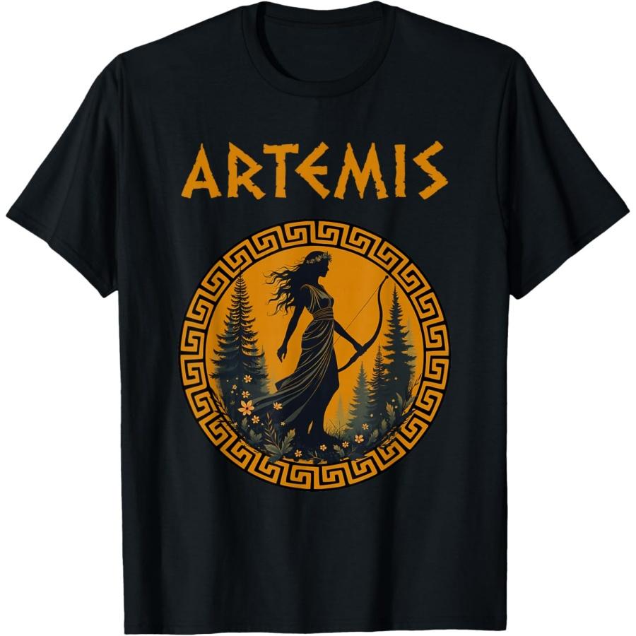 Agema Apparel Унисекс Футболка для взрослых Артемида Греческая Богиня Греческая Мифология, Черный, Маленький