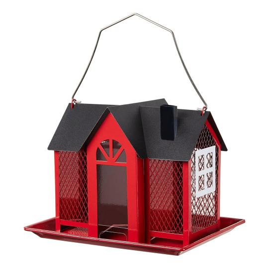 Садовый подвесной домик кормушка для птиц 3 отделения большая емкость украшение для двора снаружи металл