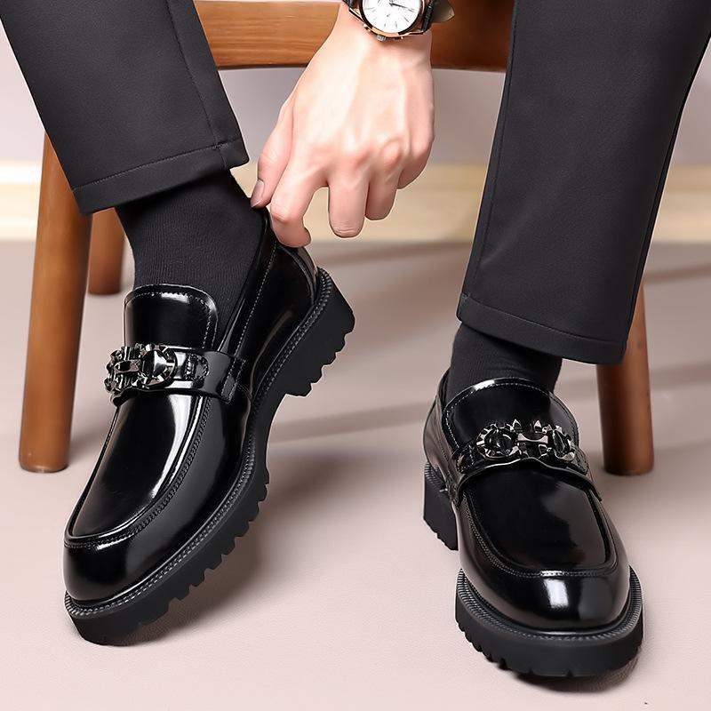 Мужские лоферы в британском стиле, деловые кожаные туфли, мужские повседневные шапочки из натуральной кожи, лакированная кожа, мужские туфли