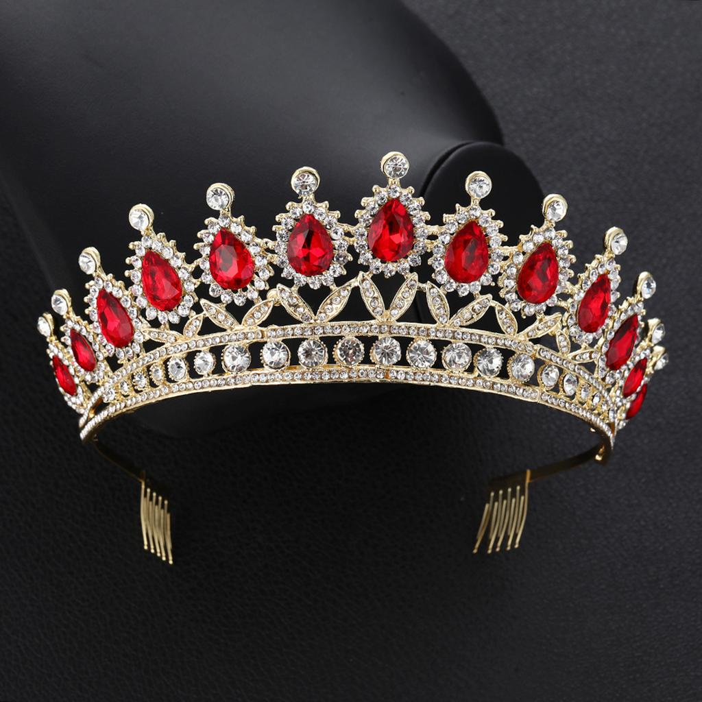 Red Rhinestone Crown Large Crown with Comb Bridal Tiara Crown