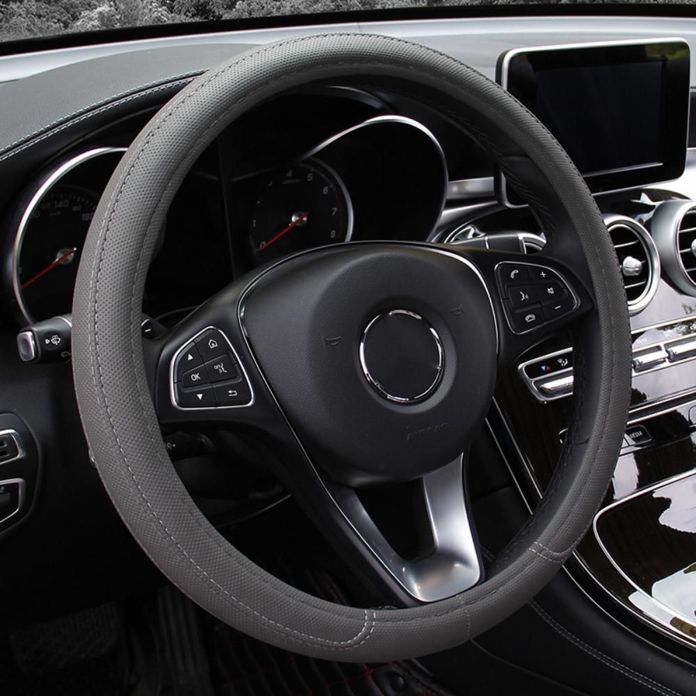 Automotive Leather Streamlined Steering Wheel Cover, Medium Size Breathable, Anti Slip, and Cheap D-type All-season Universal Handle Cover