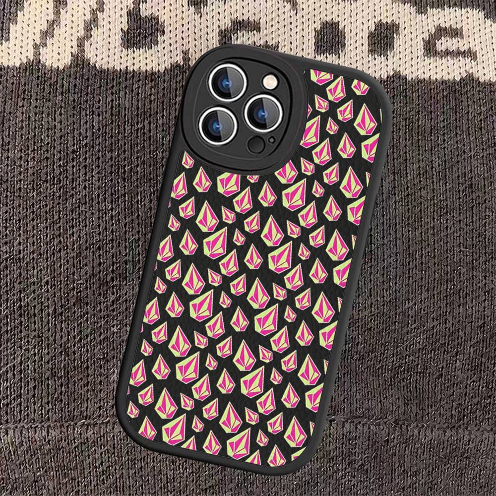 V-Volcom LOGO Fashion For IPhone 16 15 14 13 12 11 Pro Max Plus Leather Phone Cover