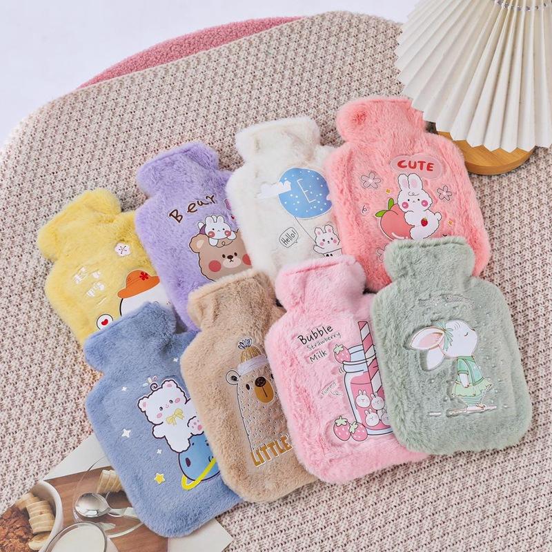 Cartoon Plush Rabbit Bear Hot Water Bottle Water Filling Velvet Small Portable Student Hand Warmer Cute Warm Water Bag 500ml