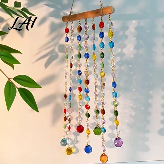 Crystal Wind Chime Pendant Suncatchers Window Crystals Hanging Suncatcher Colorful Glass Beads Chain Birthday Gift for Decor Lovers Chimes