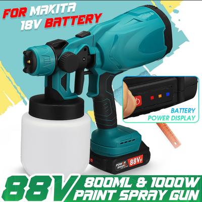 1000 Вт Беспроводные электрические краскопульты высокой мощности для домашнего распылителя краски с контролем расхода Аэрограф 800 мл для батареи 18 В