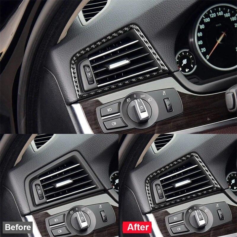 2pcs Car Air Outlet Air Conditioning Cover Sticker Carbon Fiber Trim Decorative Accessories For BMW 5 Series F10 2011-2017