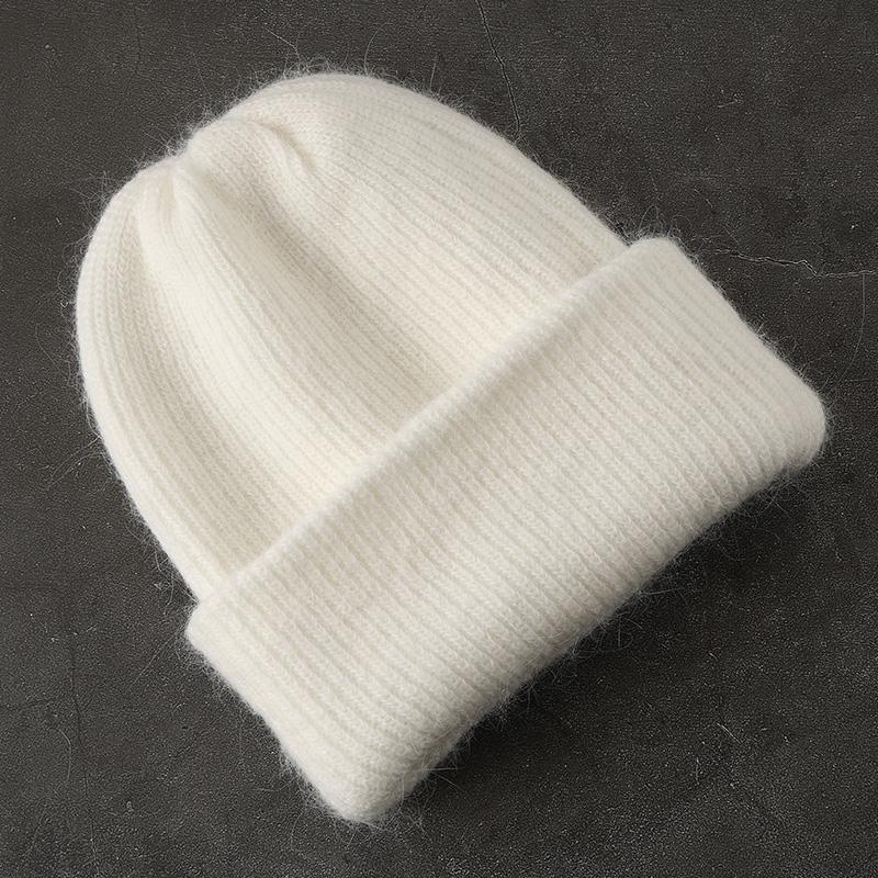 Konijnenbont Zachte Warme Beanie Muts Voor Vrouwen Wol Motorkap Dikke Gebreide Mooie Skullies Mutsen Ангорская вязаная шапка