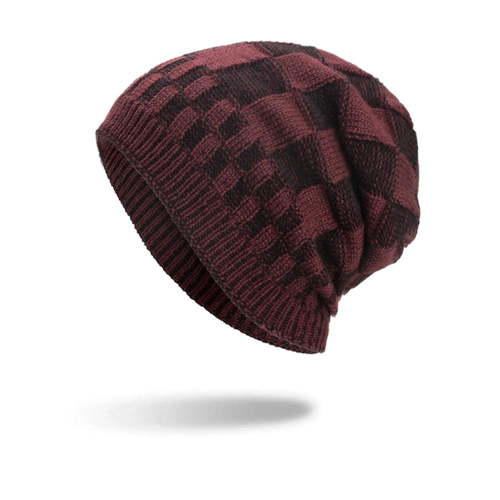 Autumn and Winter New Velvet Two-color Checkered Pullover Hat Knitted Wool Hat