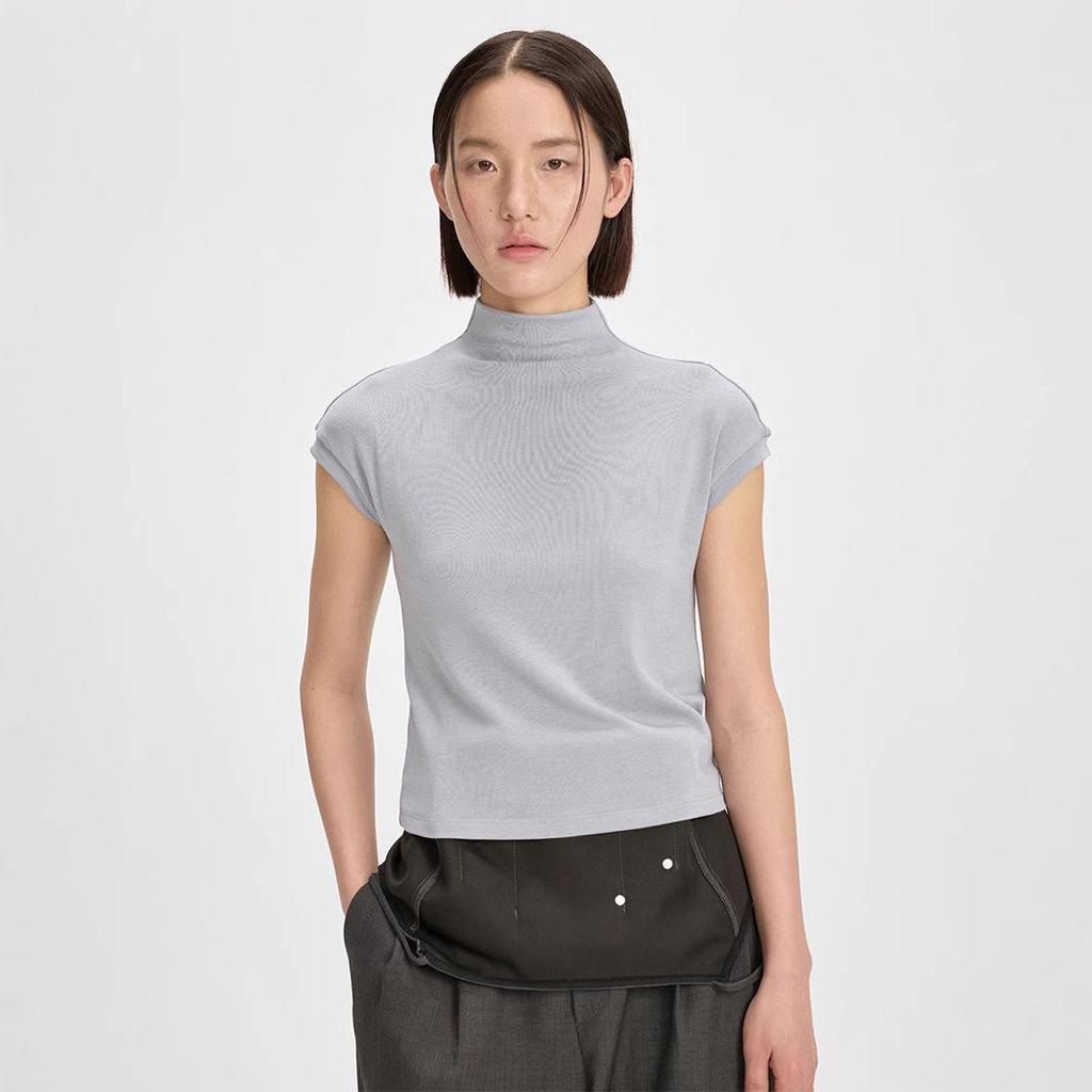 Love & Nancy 2025 Весенняя утягивающая футболка с короткими рукавами и высоким воротником