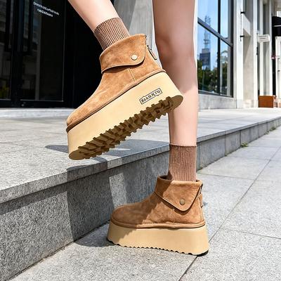 Ультралегкие ботинки-маффины на толстой подошве, женская обувь, осень и зима, новая обувь-хлеб, увеличивающие рост, матовая кожа, короткие ботинки